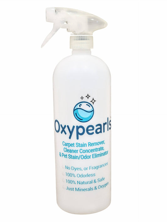 32 oz spray bottle of Oxypearls Carpet, Upholstery, and Pet Stain & Odor Eliminator