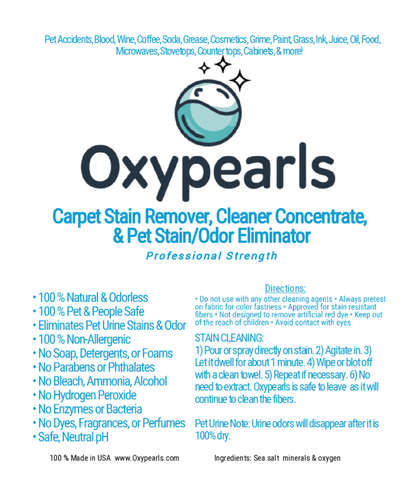 32 oz spray bottle of Oxypearls Carpet, Upholstery, and Pet Stain & Odor Eliminator